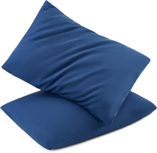 TILLYOU Silky Soft Toddler Pillowcase 2 Pack; Envelope Closure; 13x18; Navy