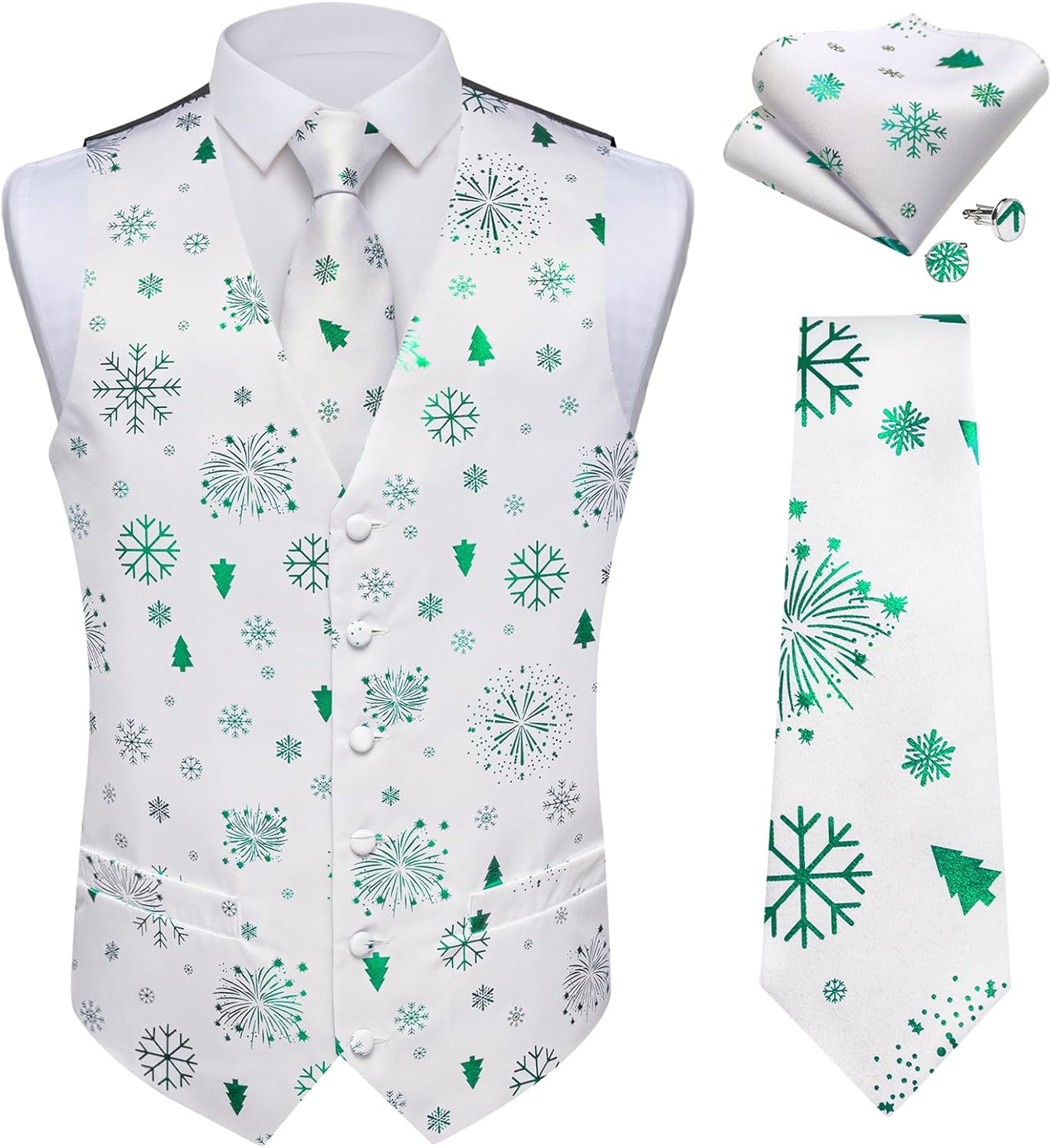 DiBanGu Christmas Men's Suit Vest and Tie Snowflake Set
