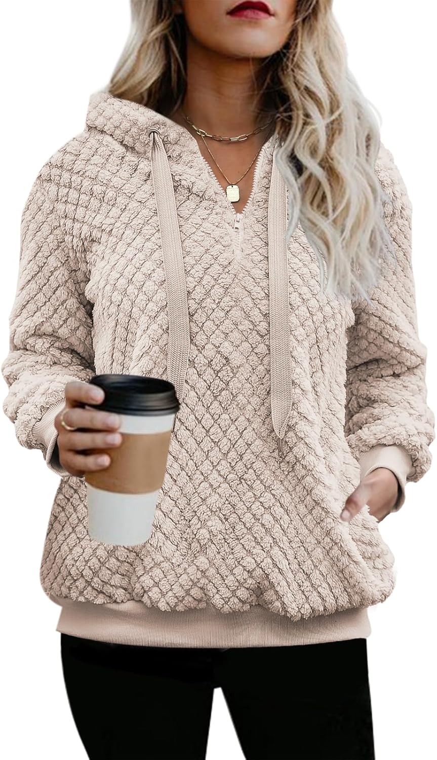 Nirovien Womens Sherpa Pullover Cozy Fuzzy Hoodie for Winter