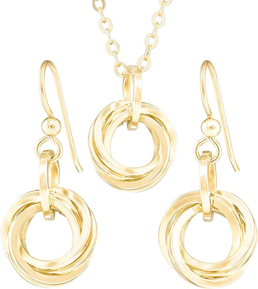 Elegant 14K Yellow Gold-Filled Love Knot Jewelry Gift Set
