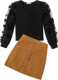 Arshiner Girl's Skirt Sets Casual Fall Outfits - Corduroy 2 Piece