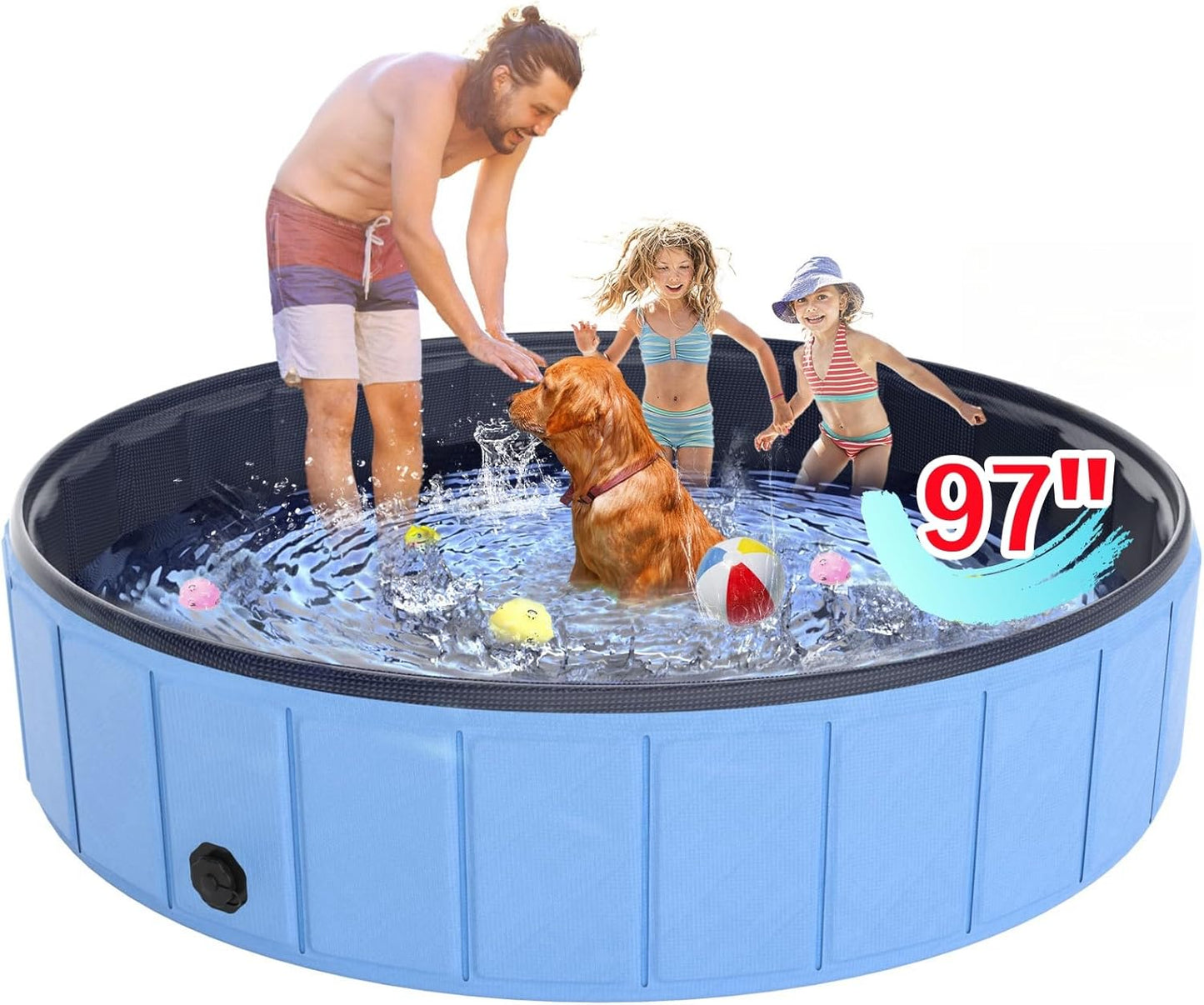Giant Dog Pool 97in for All Breeds - Hyperzoo Foldable Tub