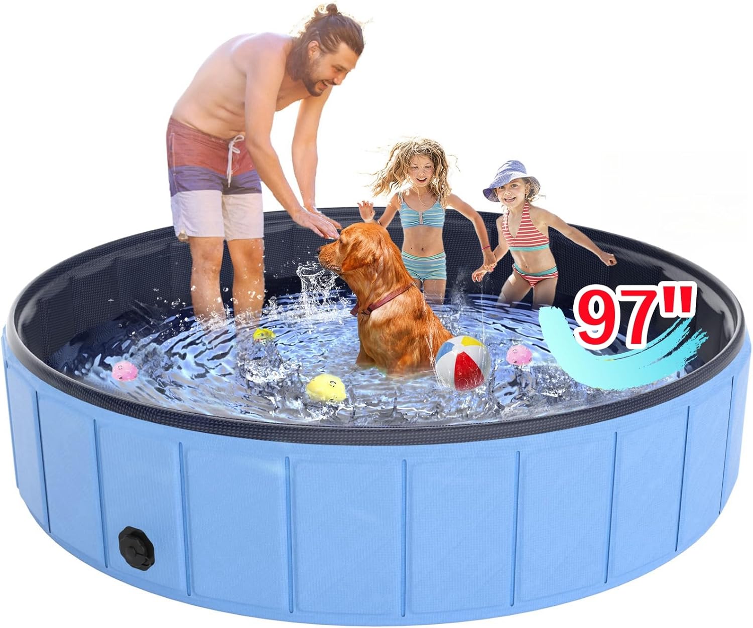 Giant Dog Pool 97in for All Breeds - Hyperzoo Foldable Tub