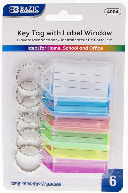 BAZIC Key Tag Label Window - Assorted Colors for Easy Use