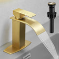 Brushed Gold Waterfall Spout Single Hole Bathroom Faucet - Quiet Flow
