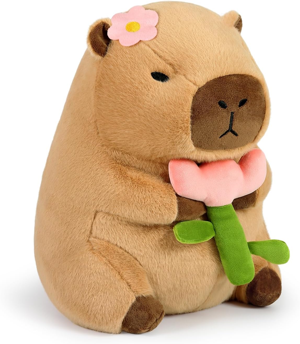 Cute Capybara Plush Pillow Holding Flower for Kids and Gifts