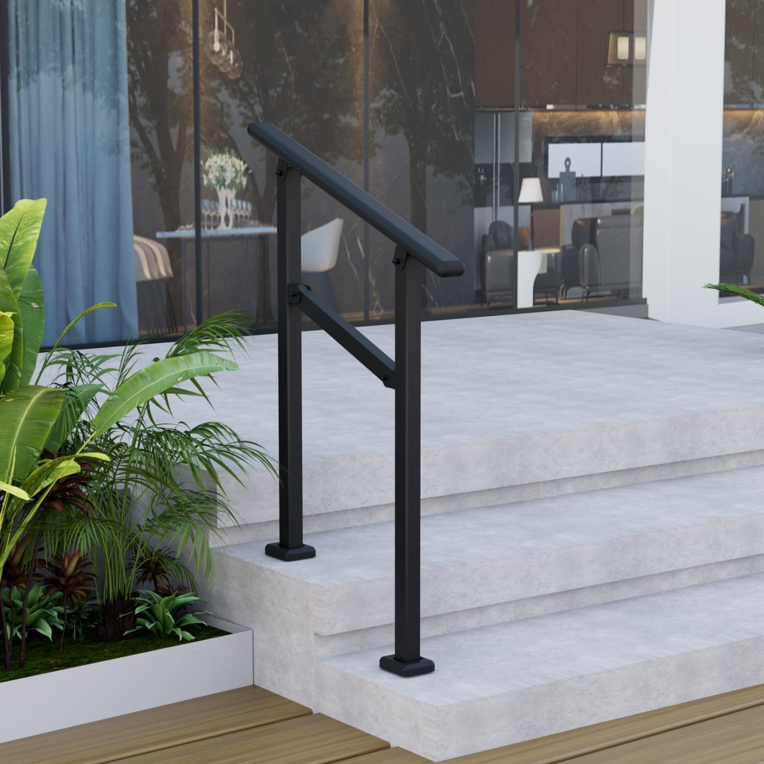 Hand Rails for Outdoor Steps - Sturdy Matte Black Stair Railing