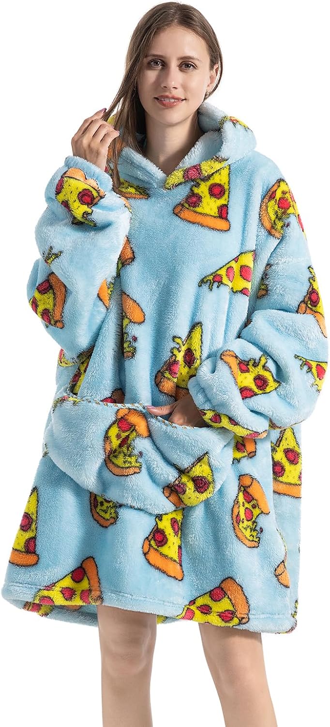Cozy Oversized Blanket Hoodie: Pizza Print