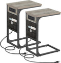 C Shaped End Table with Charging Station - Set of 2 Sofa Side Tables