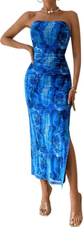 PRETTYGARDEN Strapless Maxi Bodycon Dress - Flattering Ruched Fit Out