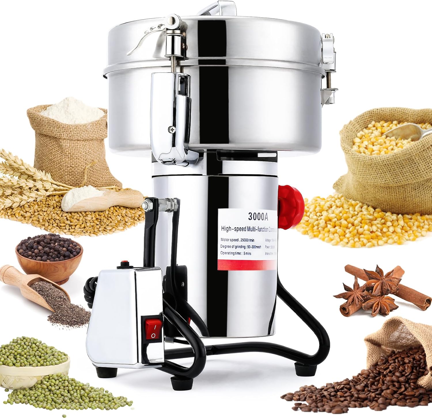 Electric Grain Mill Grinder 3000g High-Speed Stainless Steel