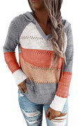 Women Color Block Hooded Crochet Striped Sweater (Style 9L3H)