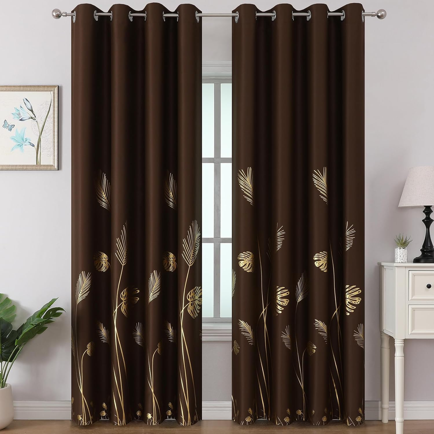 Estelar Textiler Brown Blackout Curtains for Living Room 84 Inch