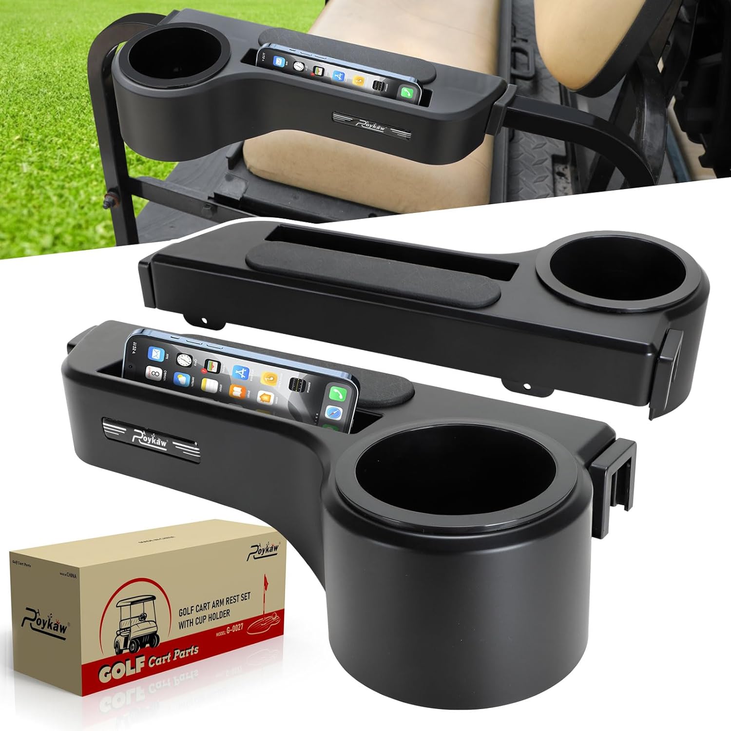 Roykaw Golf Cart Armrest with Cup Holder for EZGO & Club Car