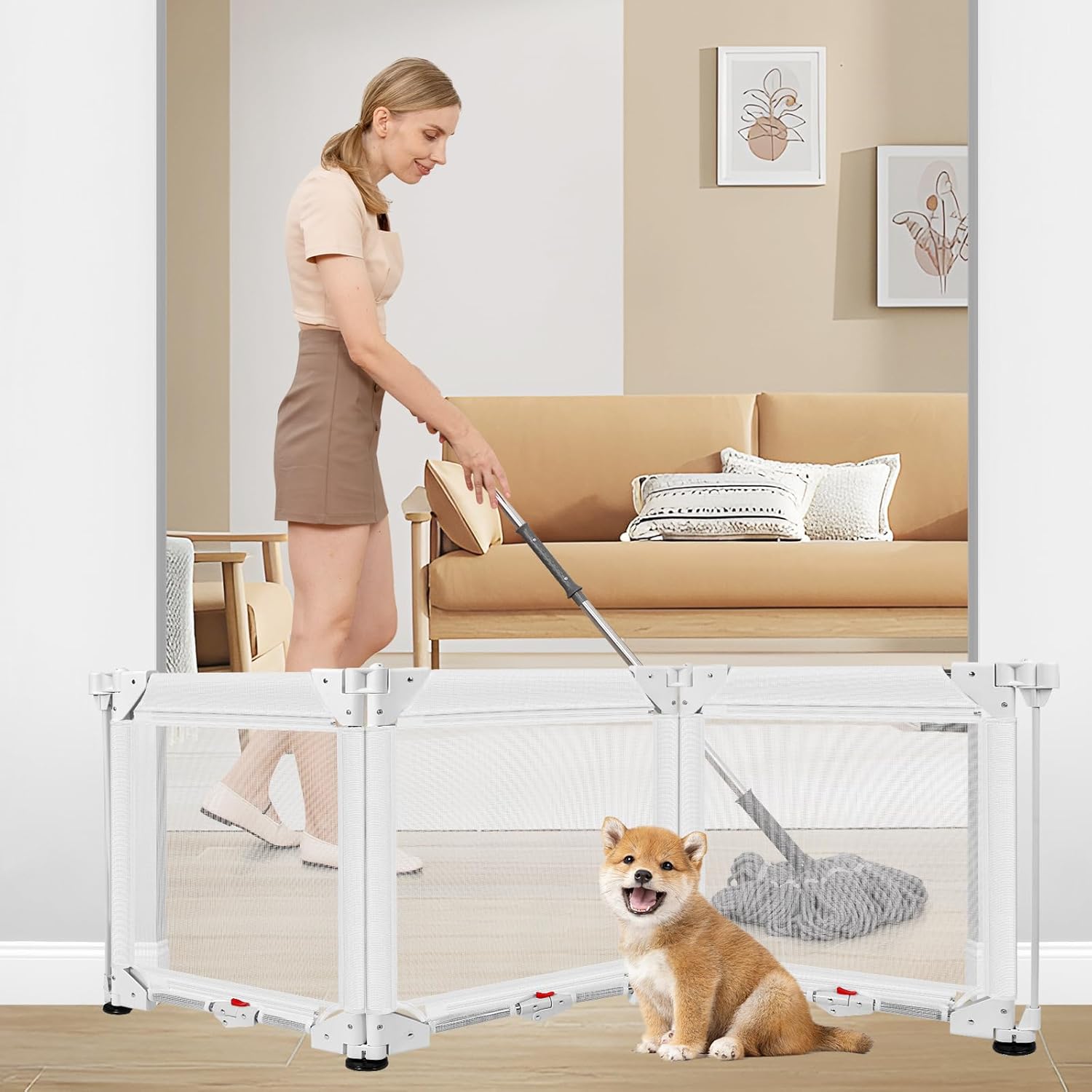 3-Panel Free Standing Dog Gate for Indoor Pet Safety