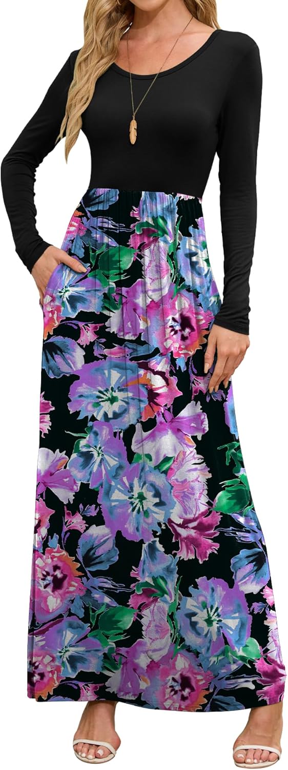 DEARCASE Women's Maxi Dress Long Sleeve Casual with Pockets