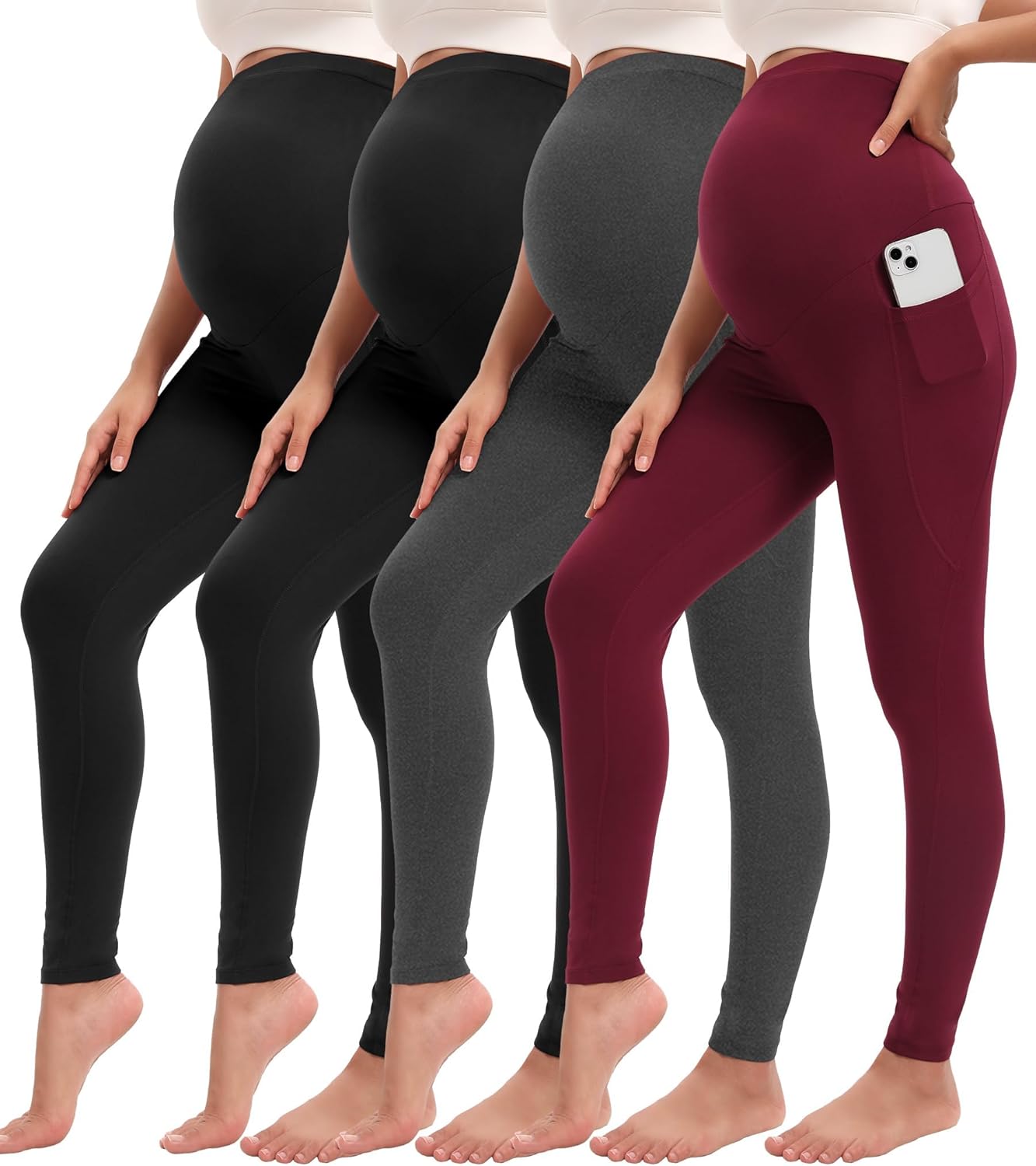 4 Pack Womens Maternity Leggings with Pockets for Activewear