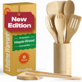 Maple Wooden Cooking Utensils Set of 9 - Durable Non-Toxic Kitchen