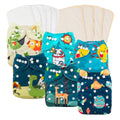 Reusable Cloth Diapers 6 Pack with Inserts - One Size Adjustable Fit