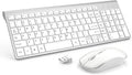 Wireless Keyboard and Mouse Combo - Slim Silent Silver-White