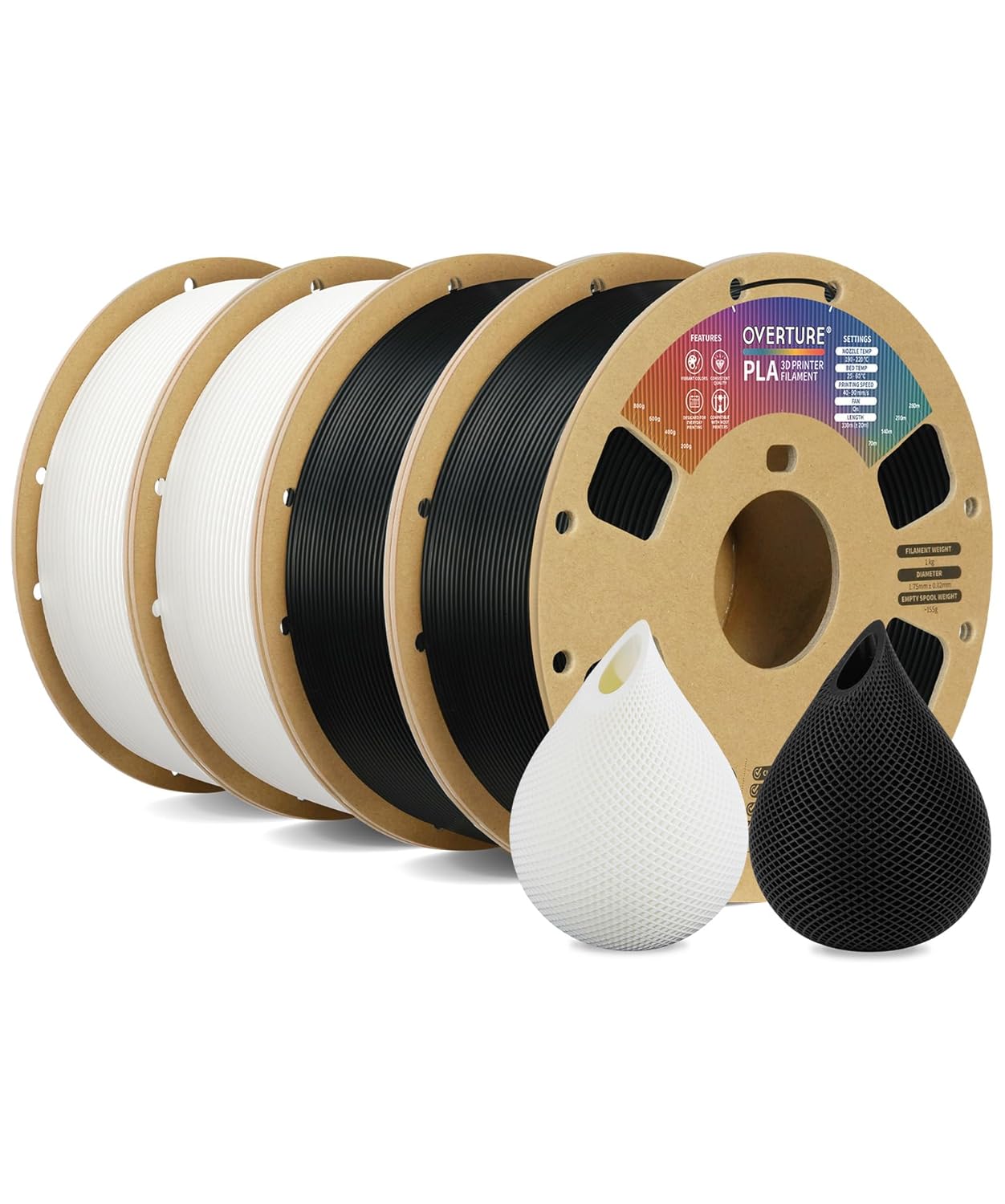 OVERTURE 4KG Bundle PLA Filament for 3D Printers - 1.75mm