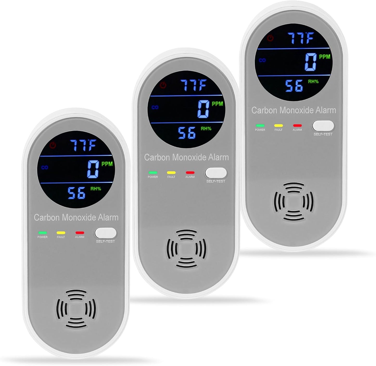 3 Packs Carbon Monoxide Detector with Real-time Digital Display