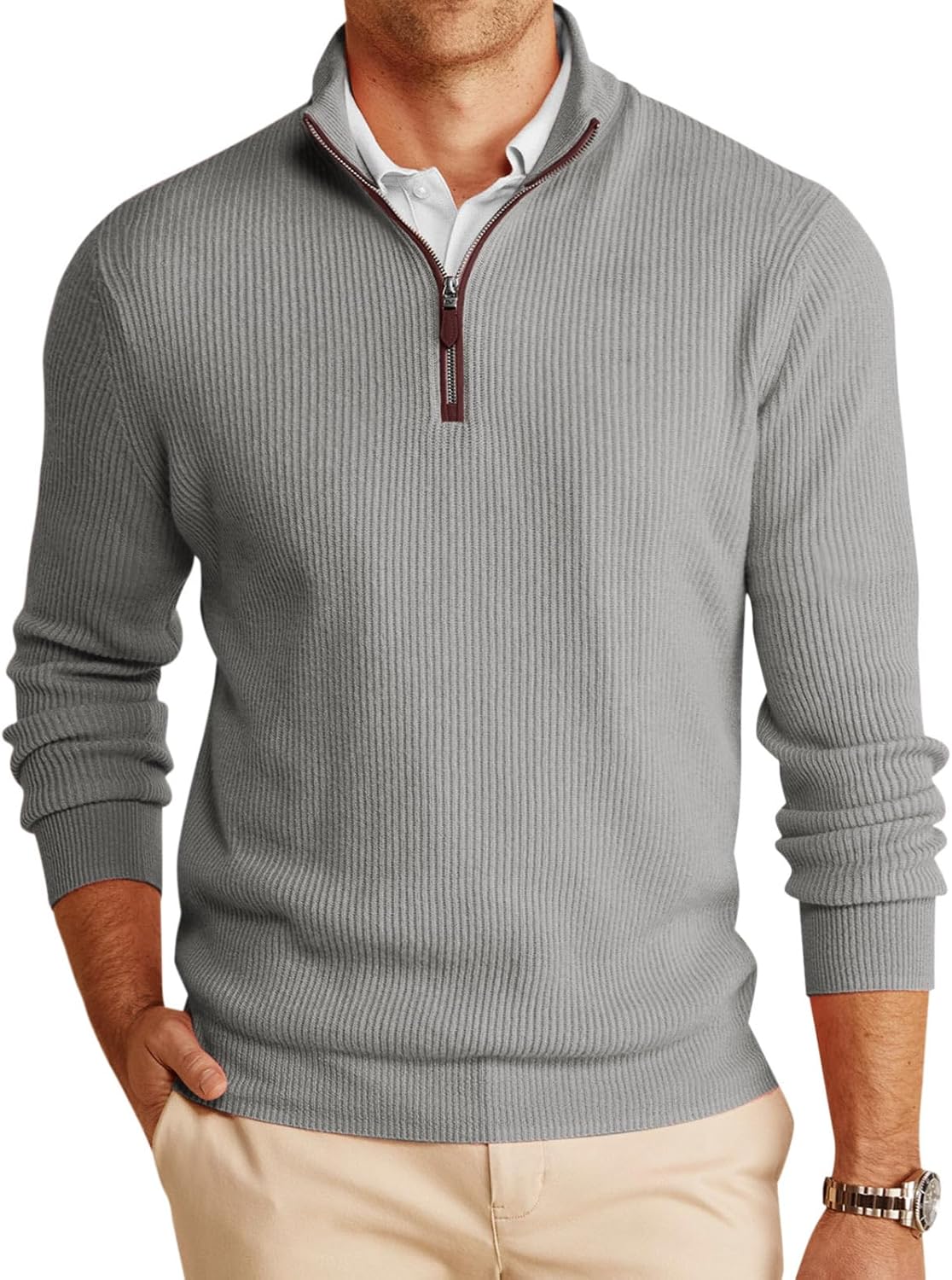 Runcati Mens Quarter-Zip Pullover Sweater for Winter Warmth