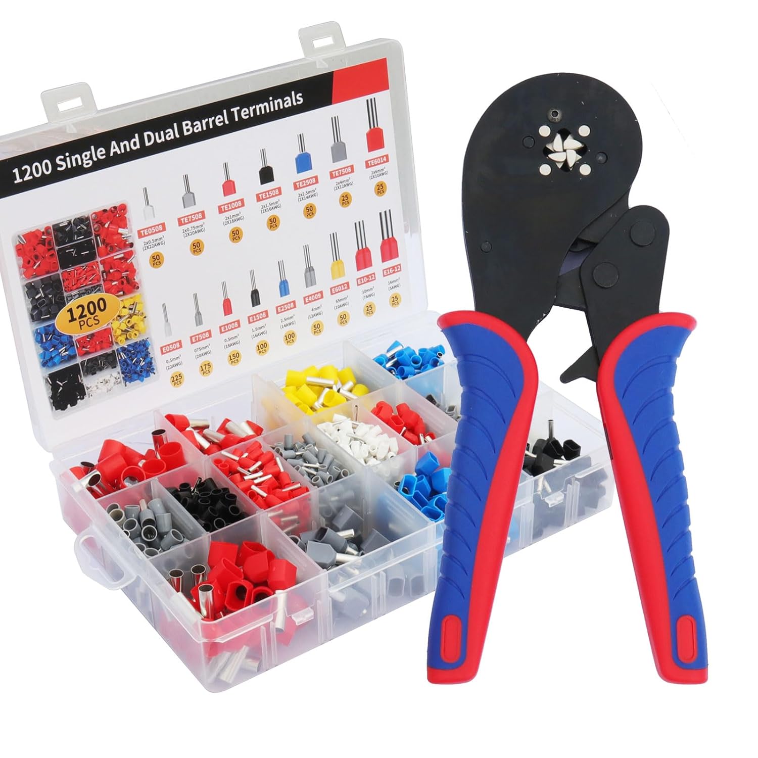 High Precision 1200pcs Double Tube Ferrule Terminal Crimping Kit