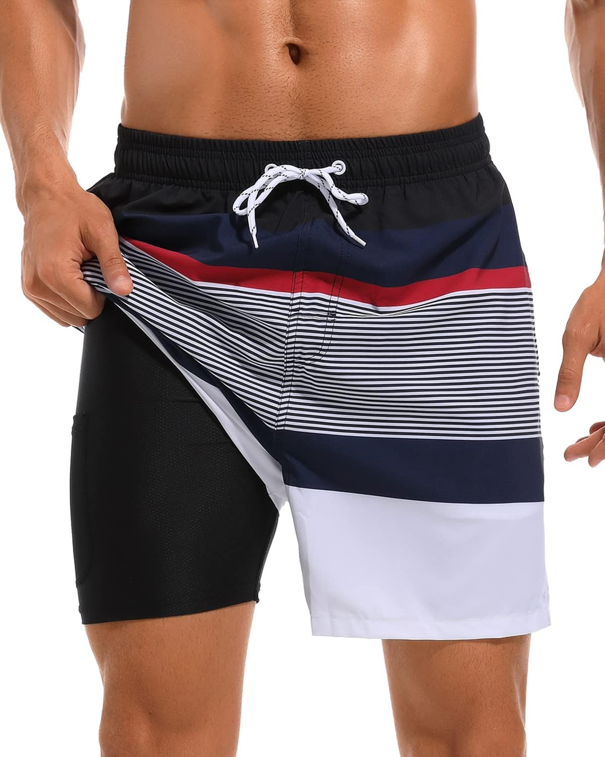 SILKWORLD Mens Swim Trunks with Compression Liner for Comfort
