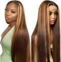 Ombre Highlight Lace Front Wig Human Hair 180% Density 22 Inch