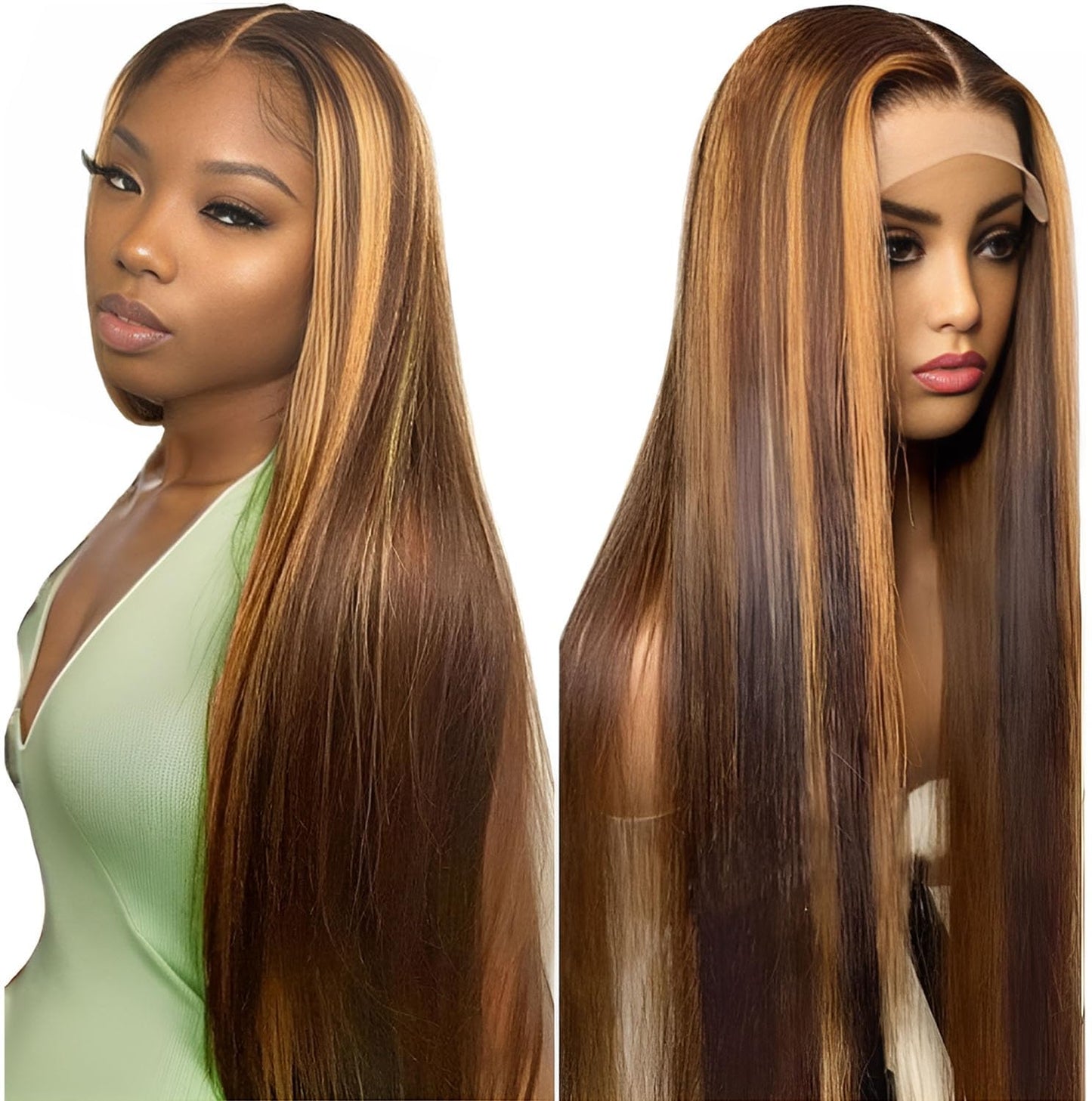 Ombre Highlight Lace Front Wig Human Hair 180% Density 22 Inch