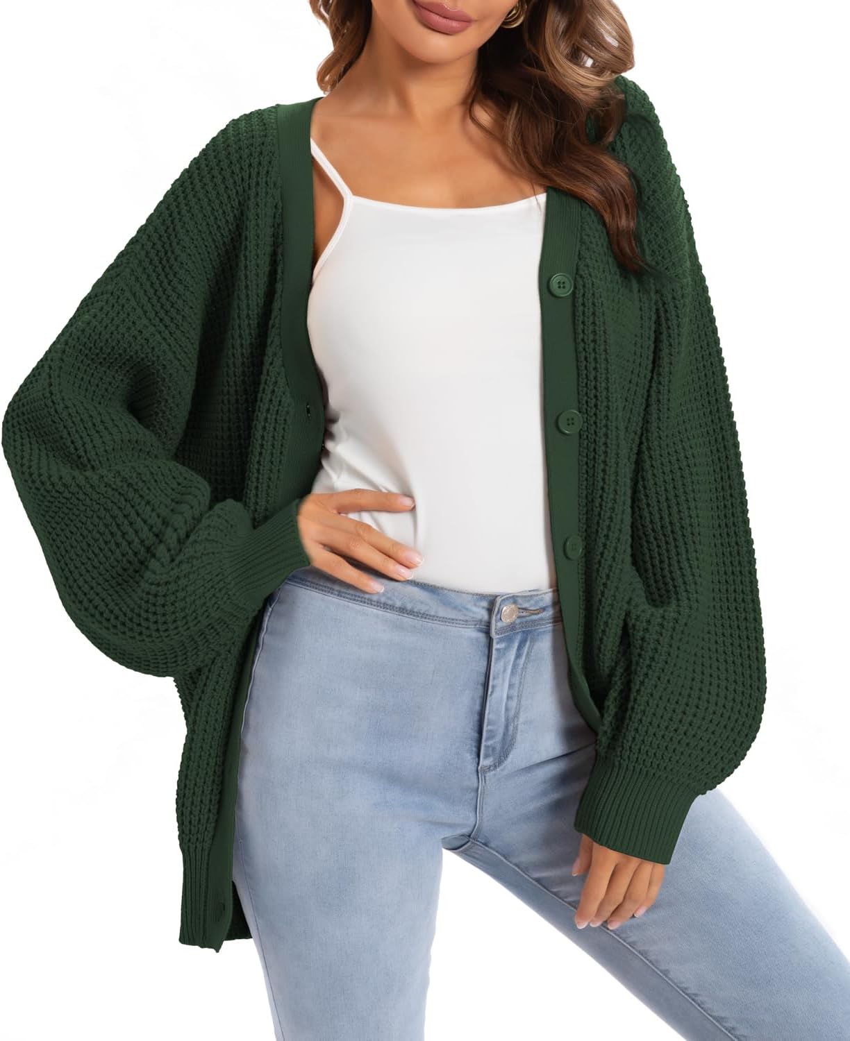 QUALFORT Cardigan Sweaters for Women - 100% Cotton Oversized Knit