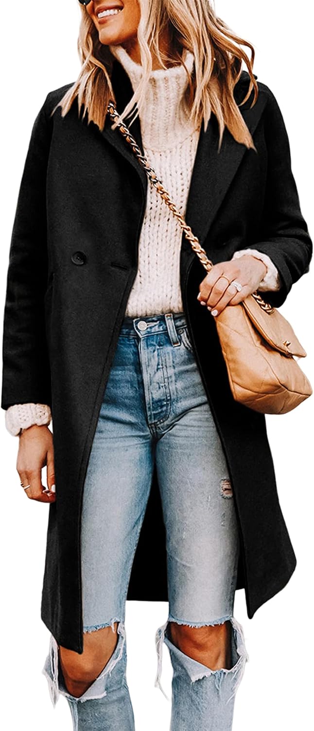 Stylish Women's Notch Lapel Double Breasted Wool Blend Coat