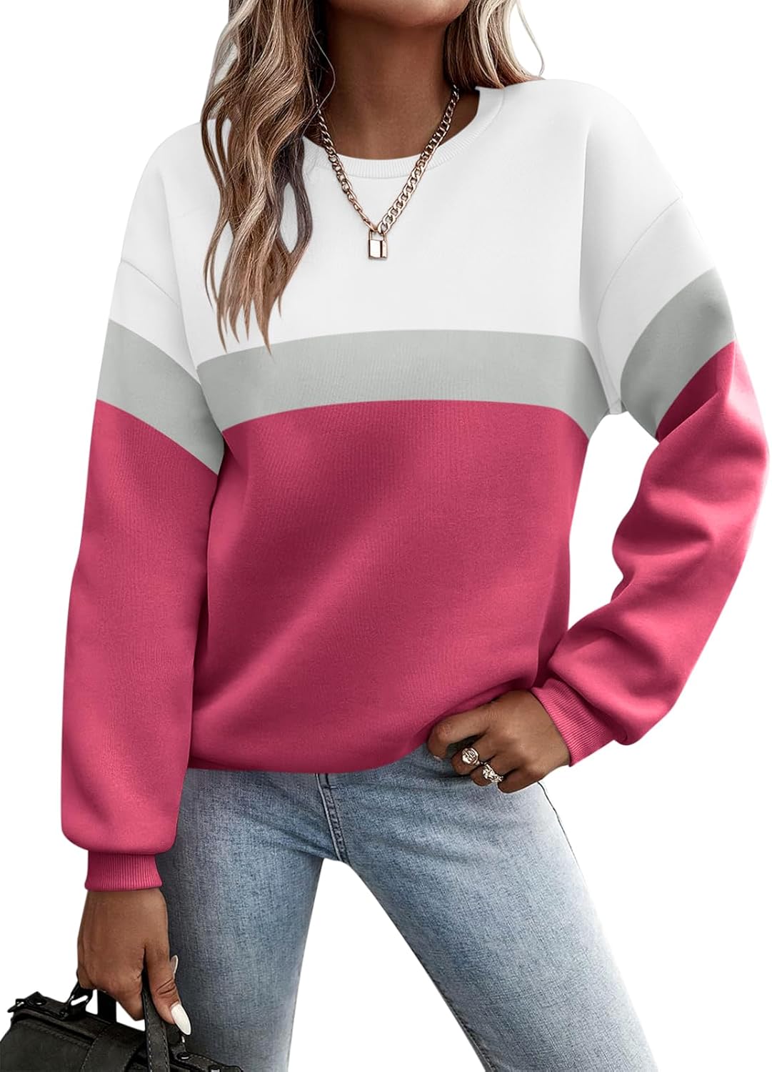 TICTICMIMI Women's Long Sleeve Casual Color Block Sweatshirts
