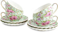 Tea Cup and Saucers 6.4oz Floral Teacups with Gold Trim - Elegant