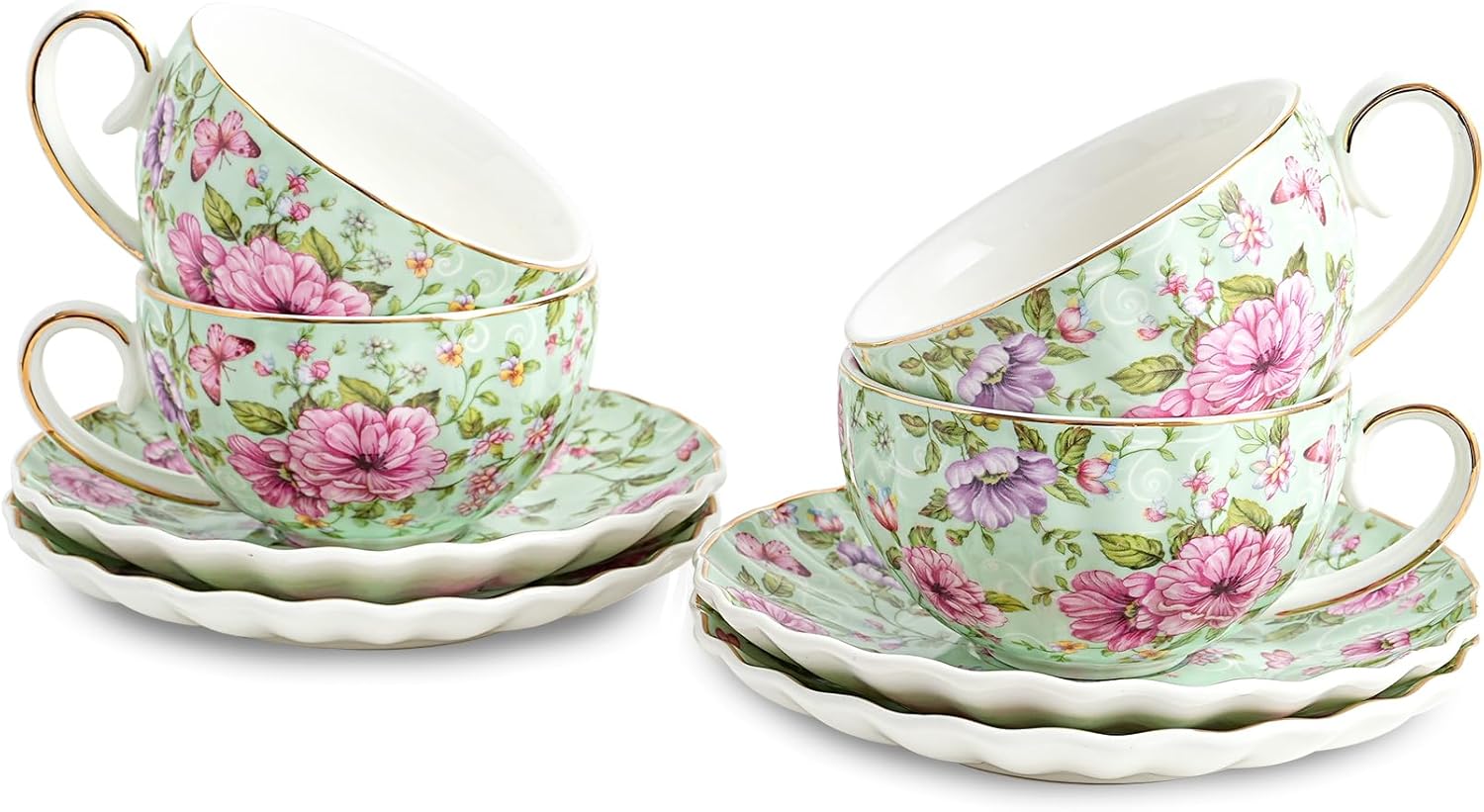 Floral Tea Cups with Gold Trim for Elegant Parties and Gifts