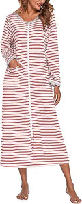 Women Long House Coat Zipper Front Robes Full Length - Soft Rayon