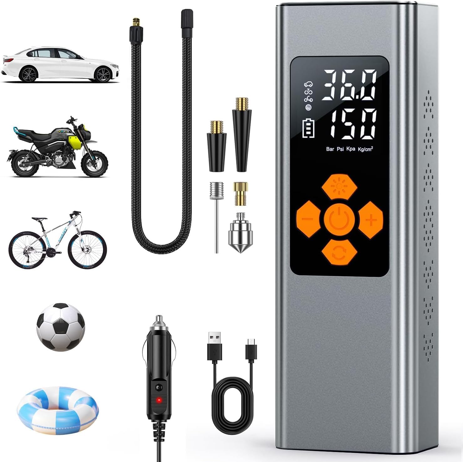 Portable 150PSI Tire Inflator with Dual Power
