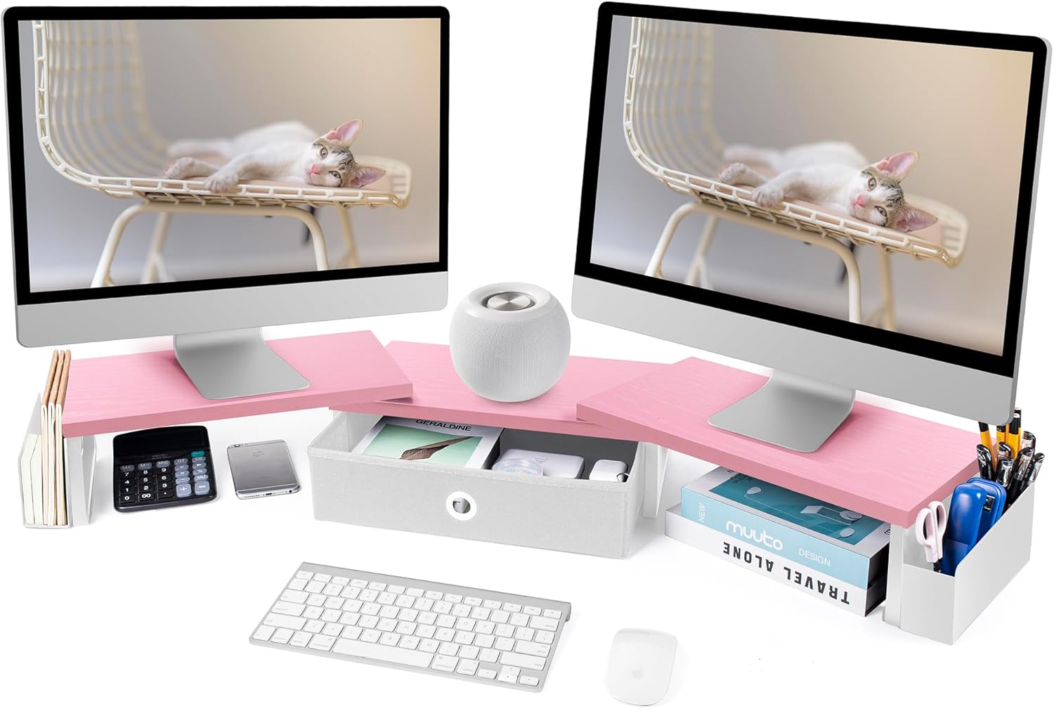 Dual Monitor Stand Riser with Drawer for Comfortable Work Setup