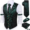 Men's Silk Blend Paisley Vest Tie Set - 5PC Formal Waistcoat