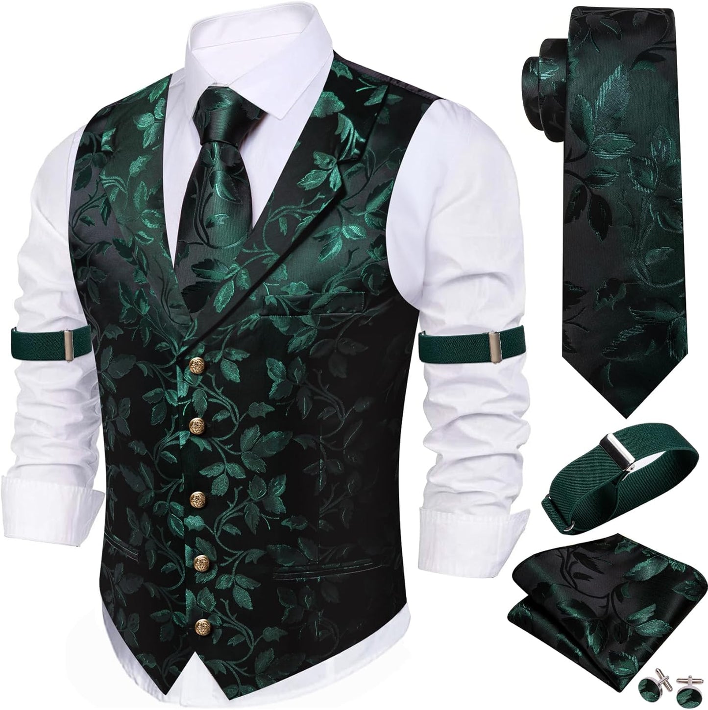 Stylish Mens Silk Lapel Vest Tie Sleeve Holder Set for Events