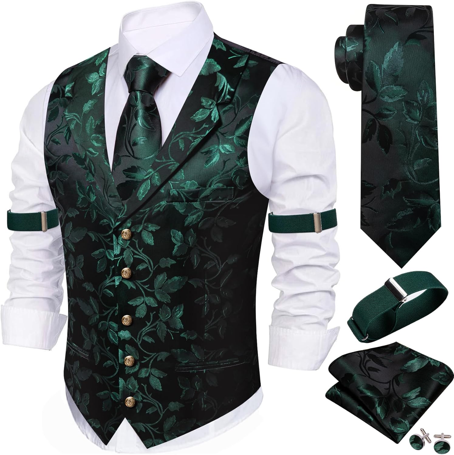 Stylish Mens Silk Lapel Vest Tie Sleeve Holder Set for Events