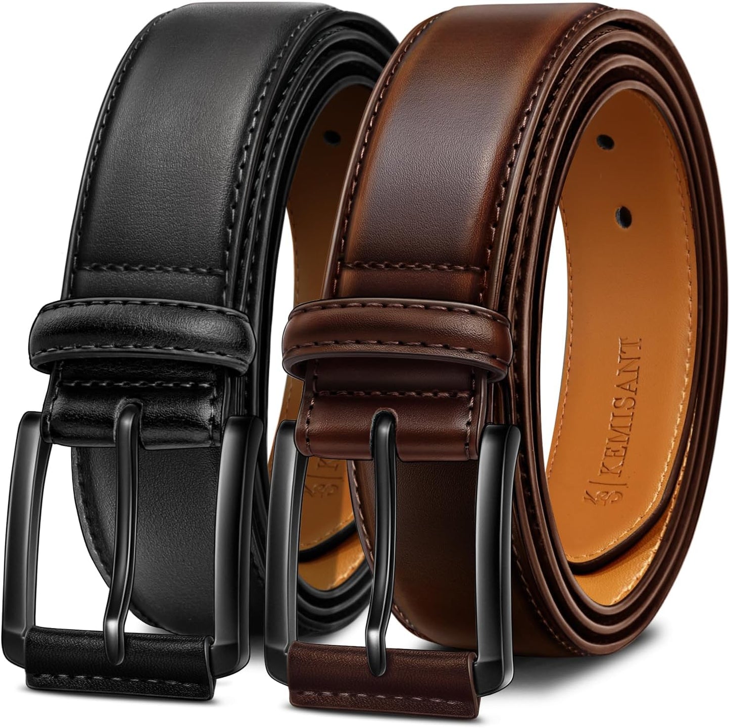 KEMISANT Men Belt 2Pack Genuine Leather for Dress and Casual