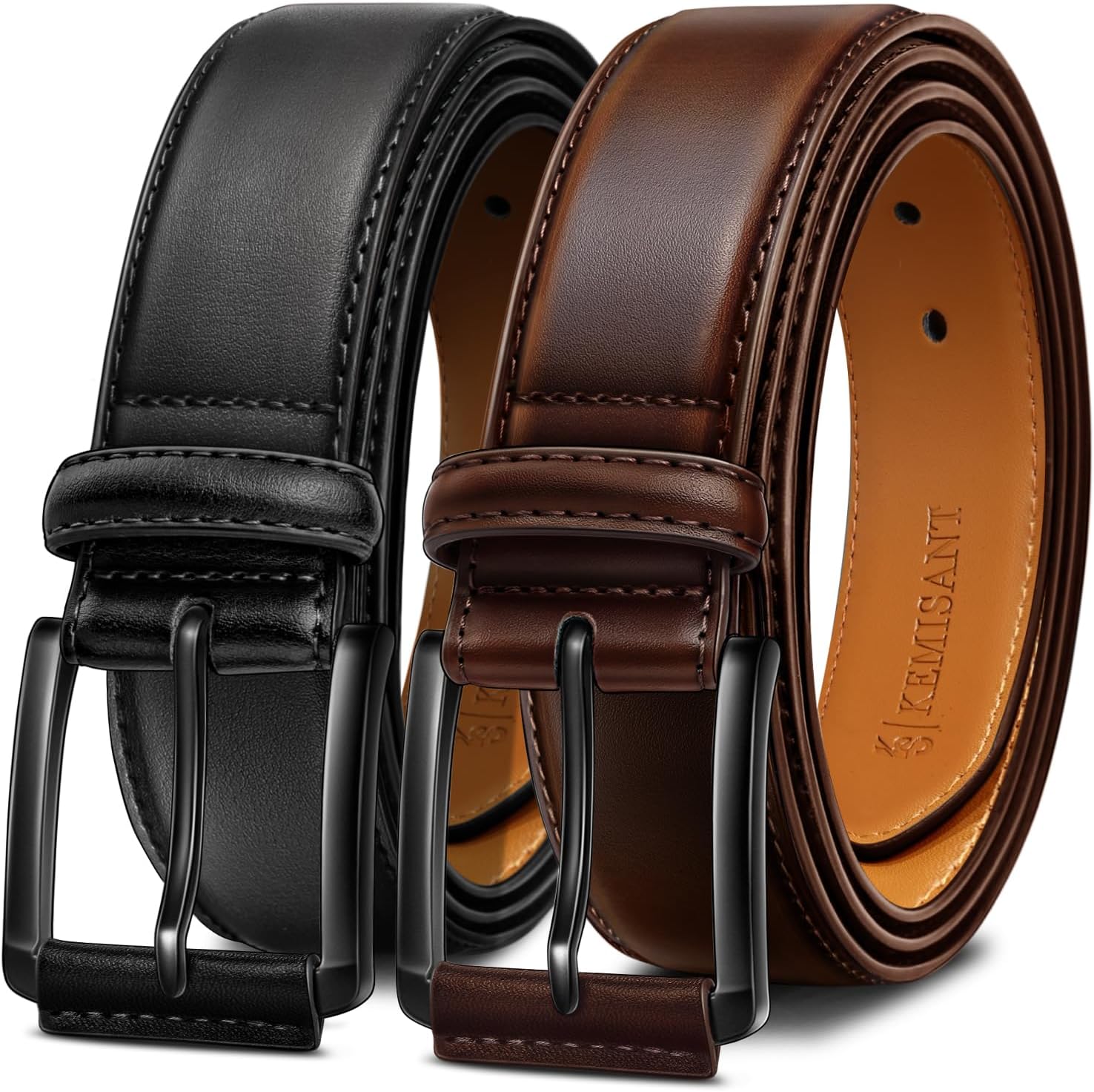 KEMISANT Men Belt 2Pack Genuine Leather for Dress Casual Golf