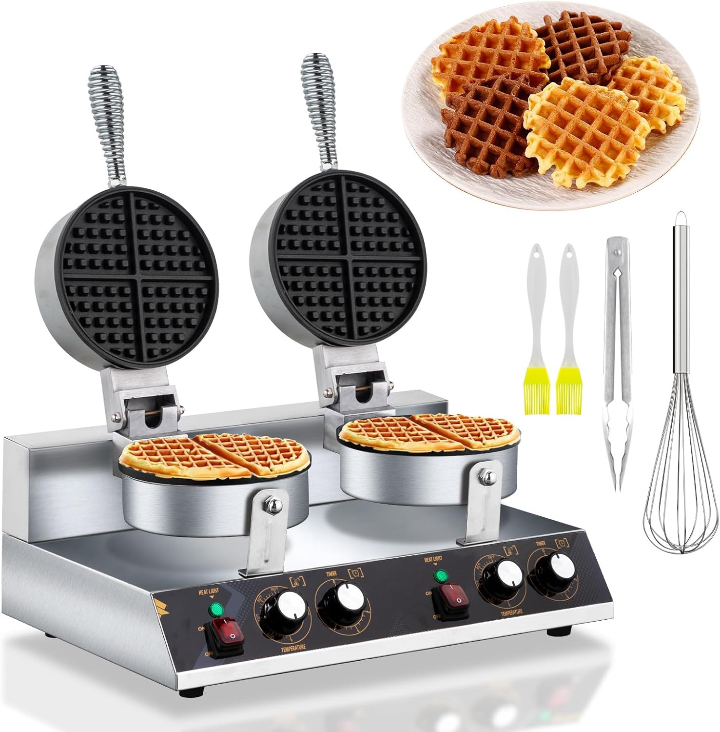 ROVSUN Double Head Waffle Maker | 2400W Stainless Steel Non-stick