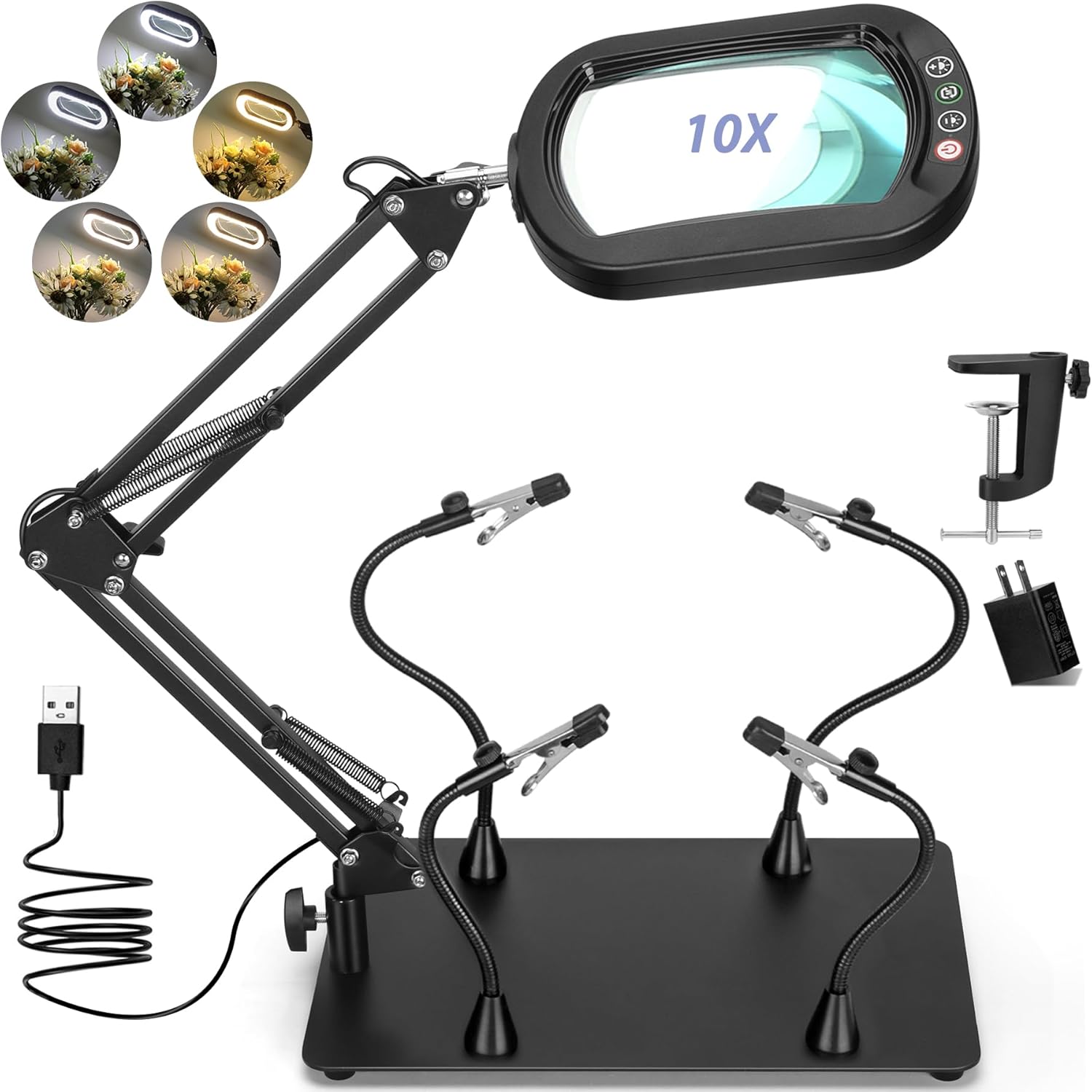 10X Magnifying Glass with Light and Helping Hands for Soldering