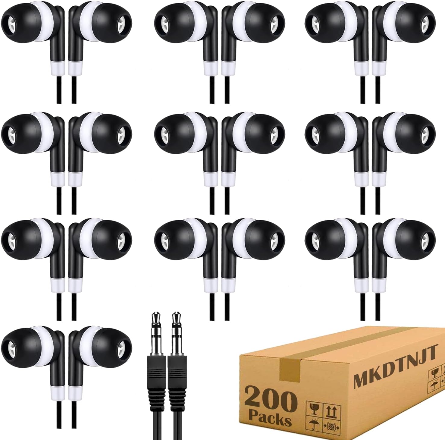 200 Pack Bulk Kids Earbuds for Classroom School Use in Black