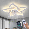 White Flower Modern Ceiling Fan with Light - Low Profile 24in