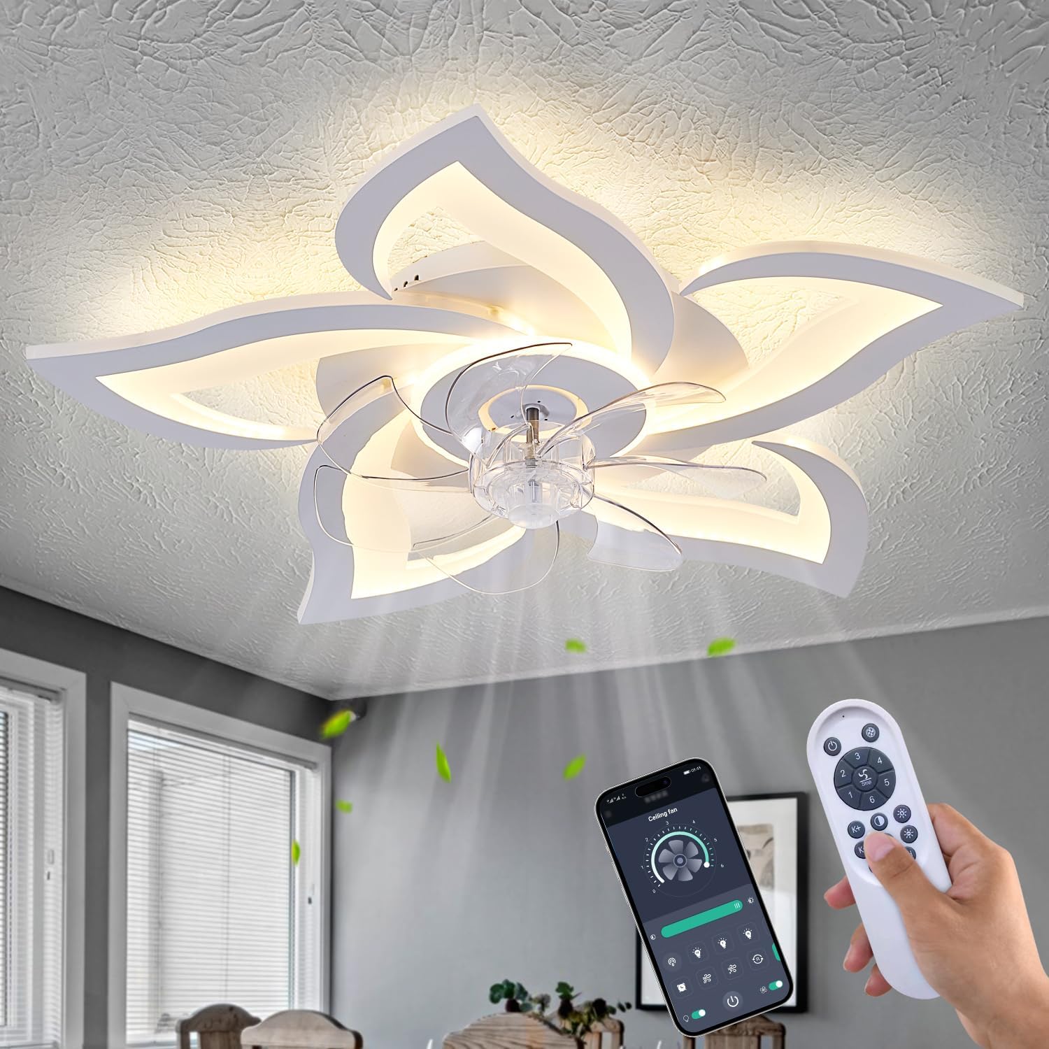 White Flower Modern Ceiling Fan with Lights for Any Room