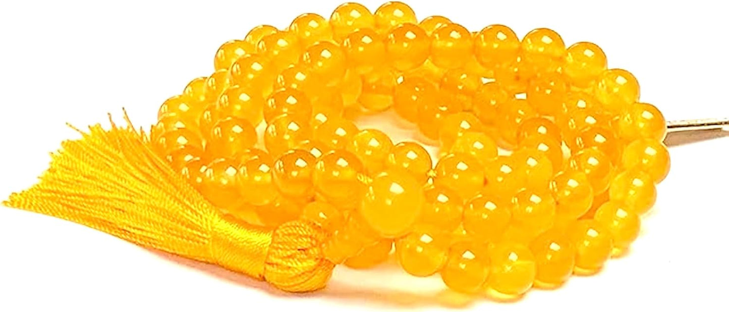 Yellow Agate Onyx Mala Beads Necklace for Positivity and Peace